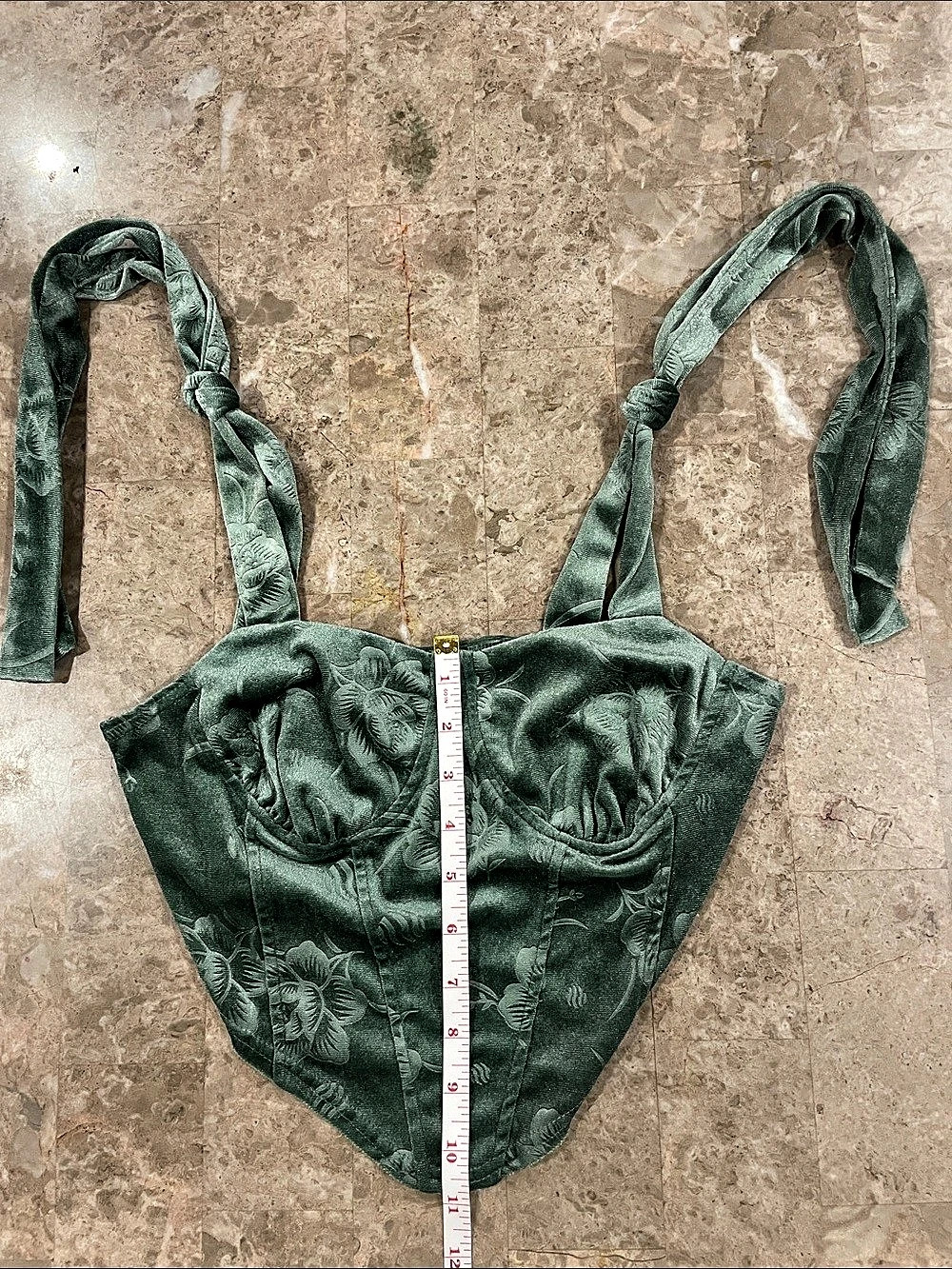 Fairycore Baddie CIDER Green Floral Embossed Sage Velvet Corset Top  M - Picture 4 of 9